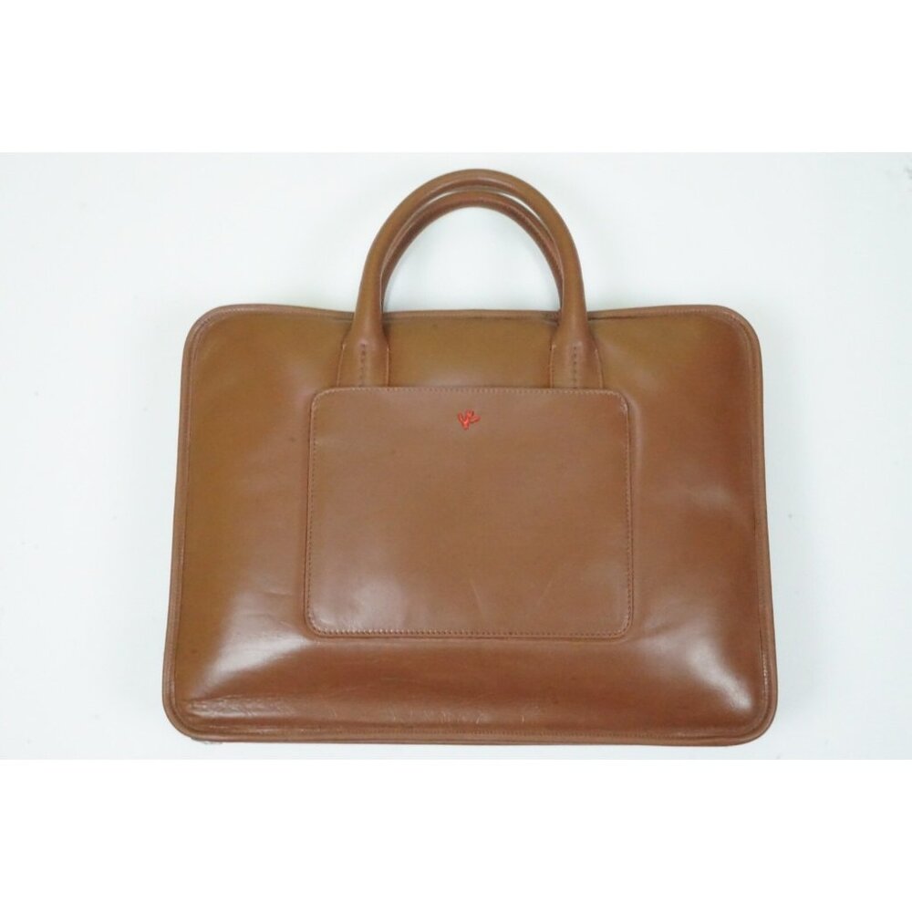 Isaia Napoli Brown Leather Bag Briefcase PC Case Shoulder Strap Office Bag
